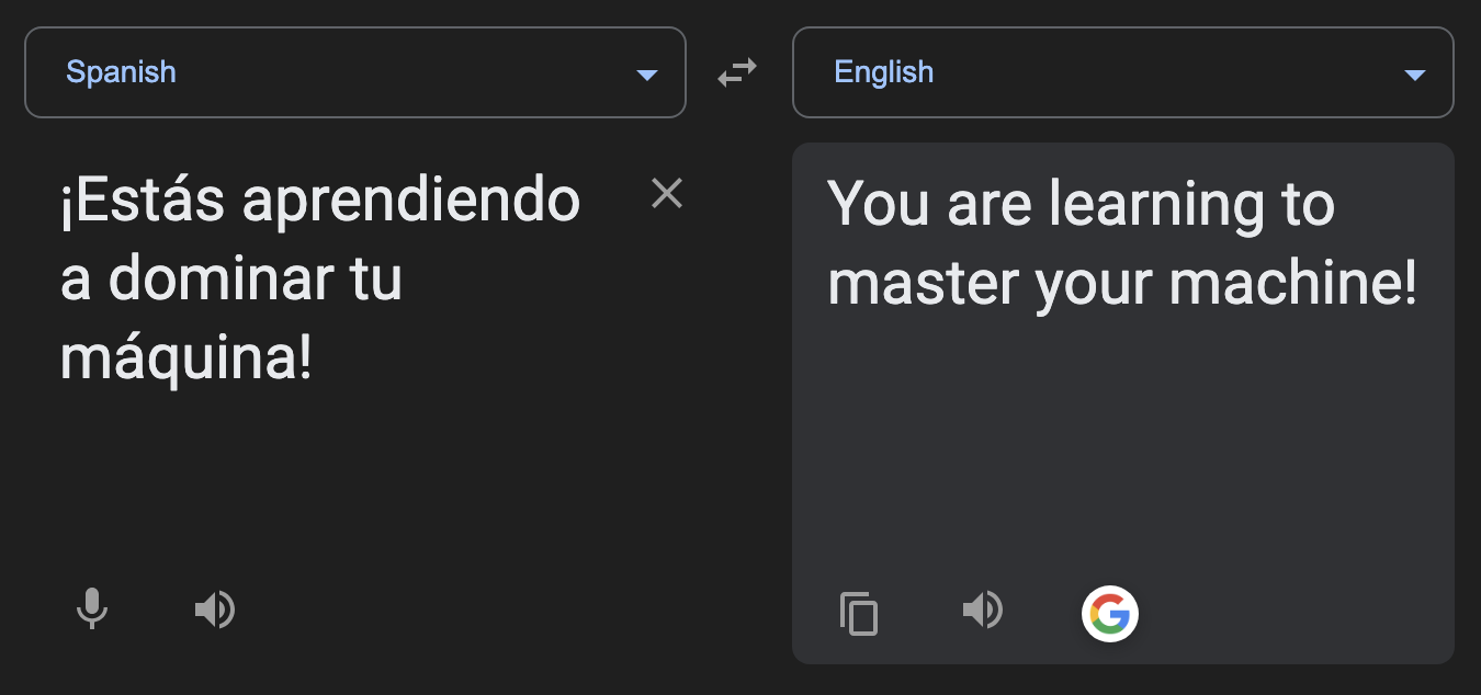 screenshot of Google translate