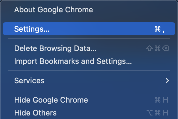 screenshot of google chrome settings menu